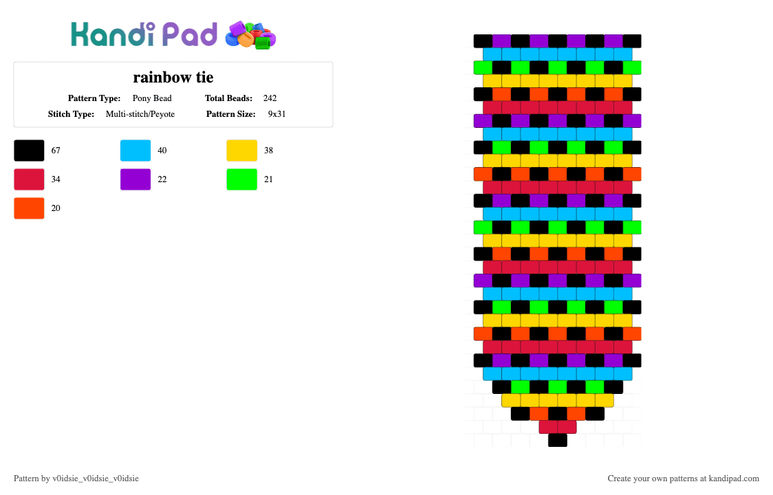 rainbow tie - Pony Bead Pattern by ghostie_25 on Kandi Pad - light blue, red, yellow