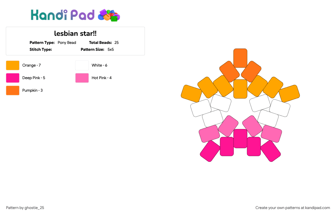 lesbian star!! - Pony Bead Pattern by ghostie_25 on Kandi Pad - orange, pink