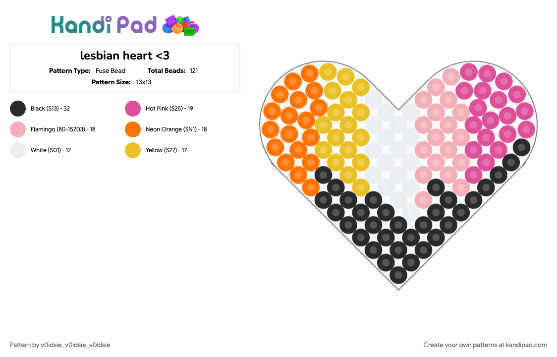lesbian heart - Fuse Bead Pattern by ghostie_25 on Kandi Pad - beige, orange, pink, yellow