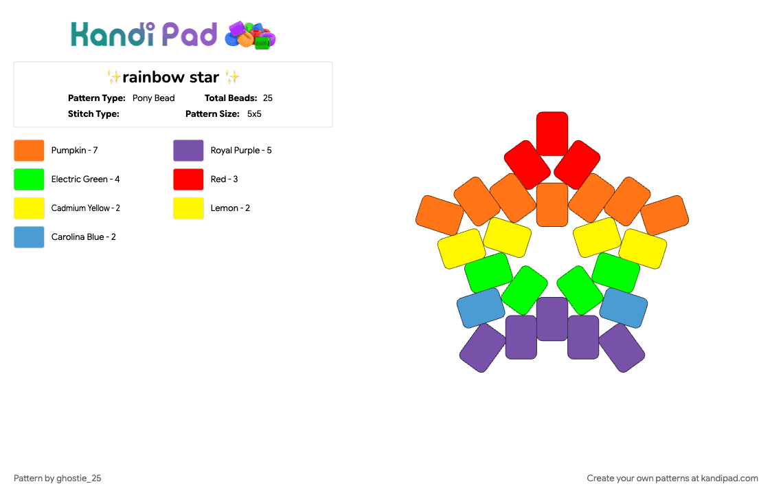 ✨rainbow star ✨ - Pony Bead Pattern by ghostie_25 on Kandi Pad - green, orange, purple, yellow