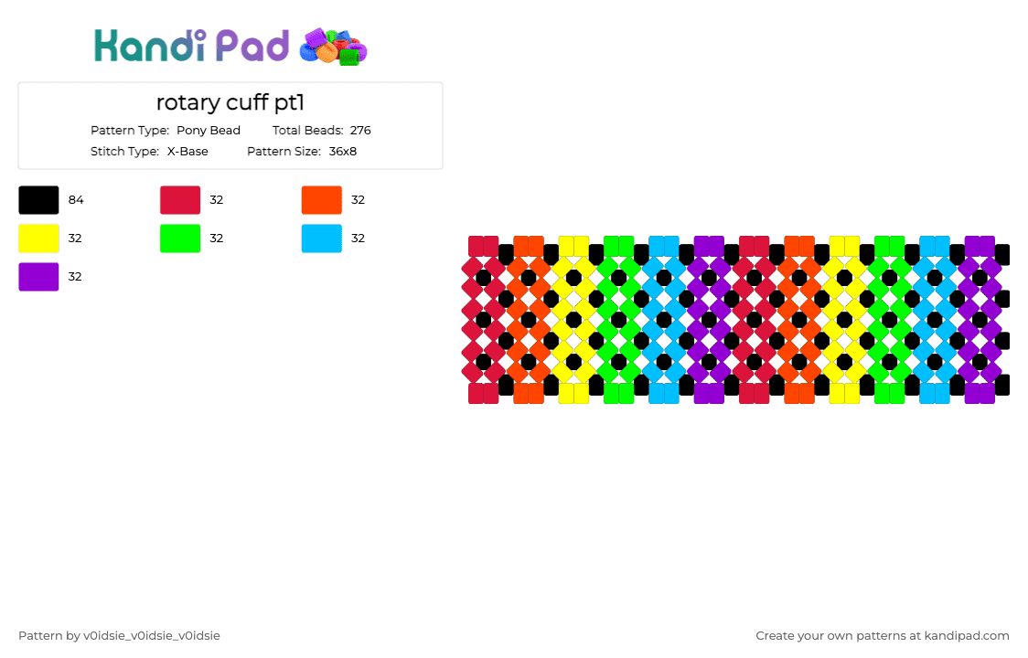 rotary cuff pt1 - Pony Bead Pattern by v0idsie_v0idsie_v0idsie on Kandi Pad - red