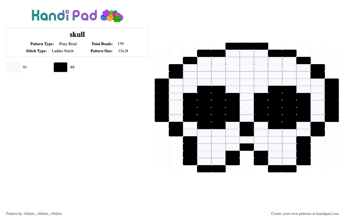 skull - Pony Bead Pattern by ghostie_25 on Kandi Pad - black, white