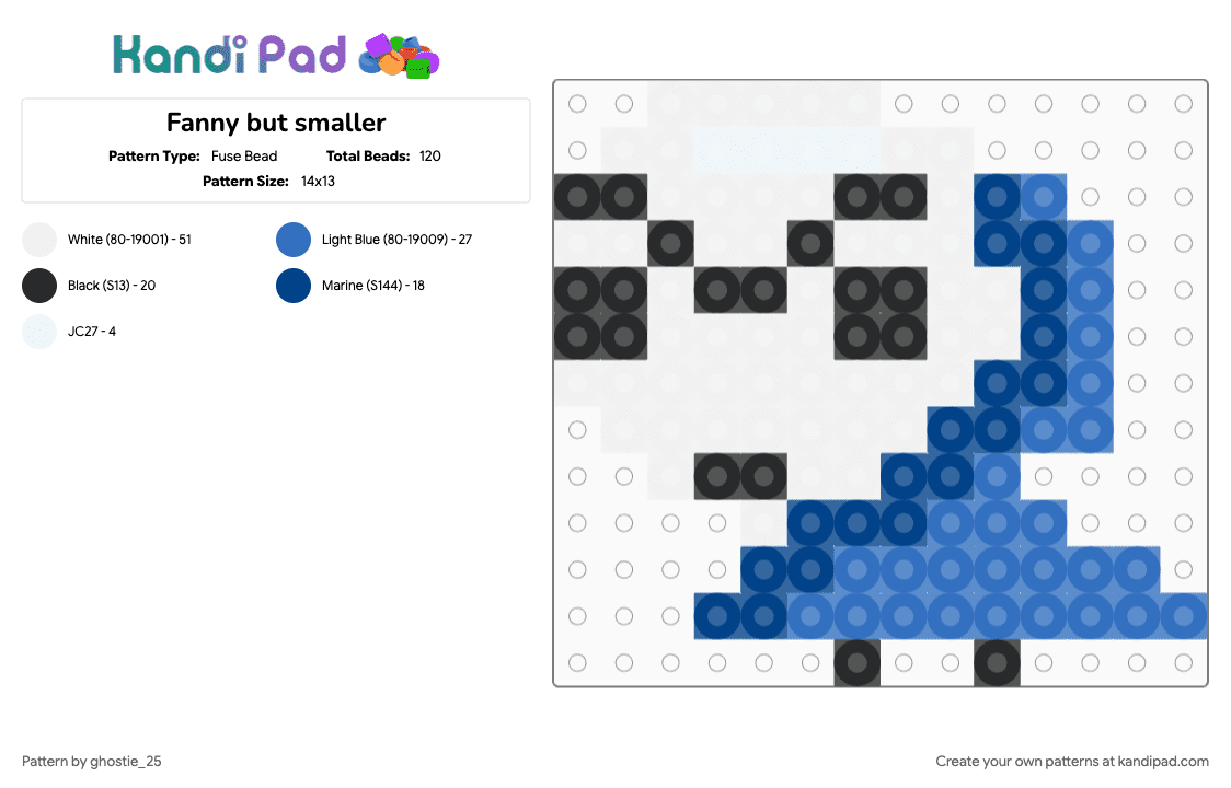 Fanny but smaller - Fuse Bead Pattern by ghostie_25 on Kandi Pad - blue, white