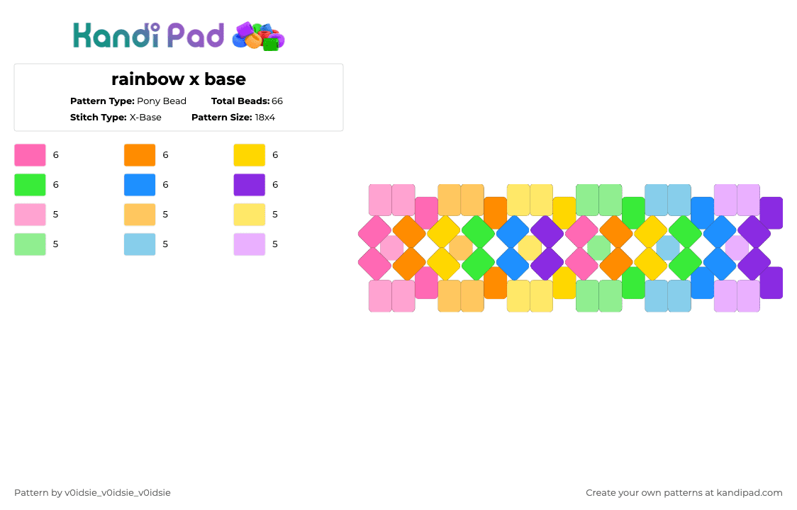 rainbow x base - Pony Bead Pattern by ghostie_25 on Kandi Pad - light blue, orange, pink, yellow
