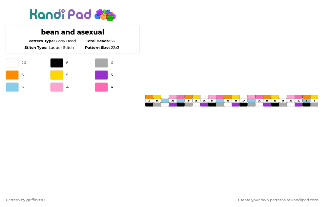 bean and asexual - Pony Bead Pattern by ghostie_25 on Kandi Pad - beige, pink, white