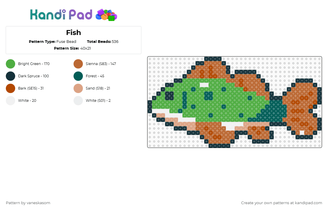 Fish - Fuse Bead Pattern by vaneskasom on Kandi Pad - tan,green,fish,green fish
