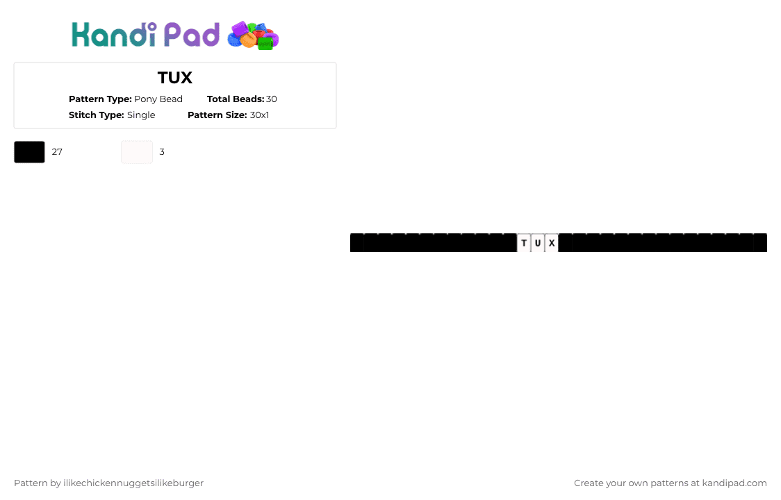 TUX - Pony Bead Pattern by ilikechickennuggetsilikeburger on Kandi Pad - black, dog
