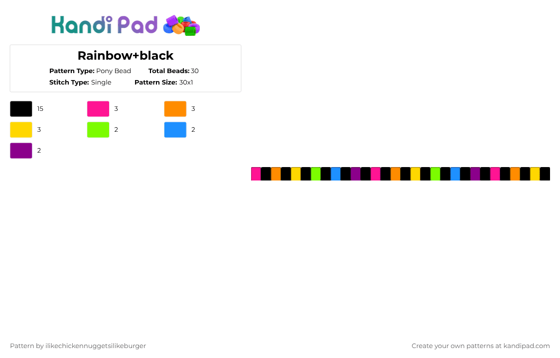 Rainbow+black - Pony Bead Pattern by ilikechickennuggetsilikeburger on Kandi Pad - black, bright, color, orange, pink, rainbow, scene, yellow