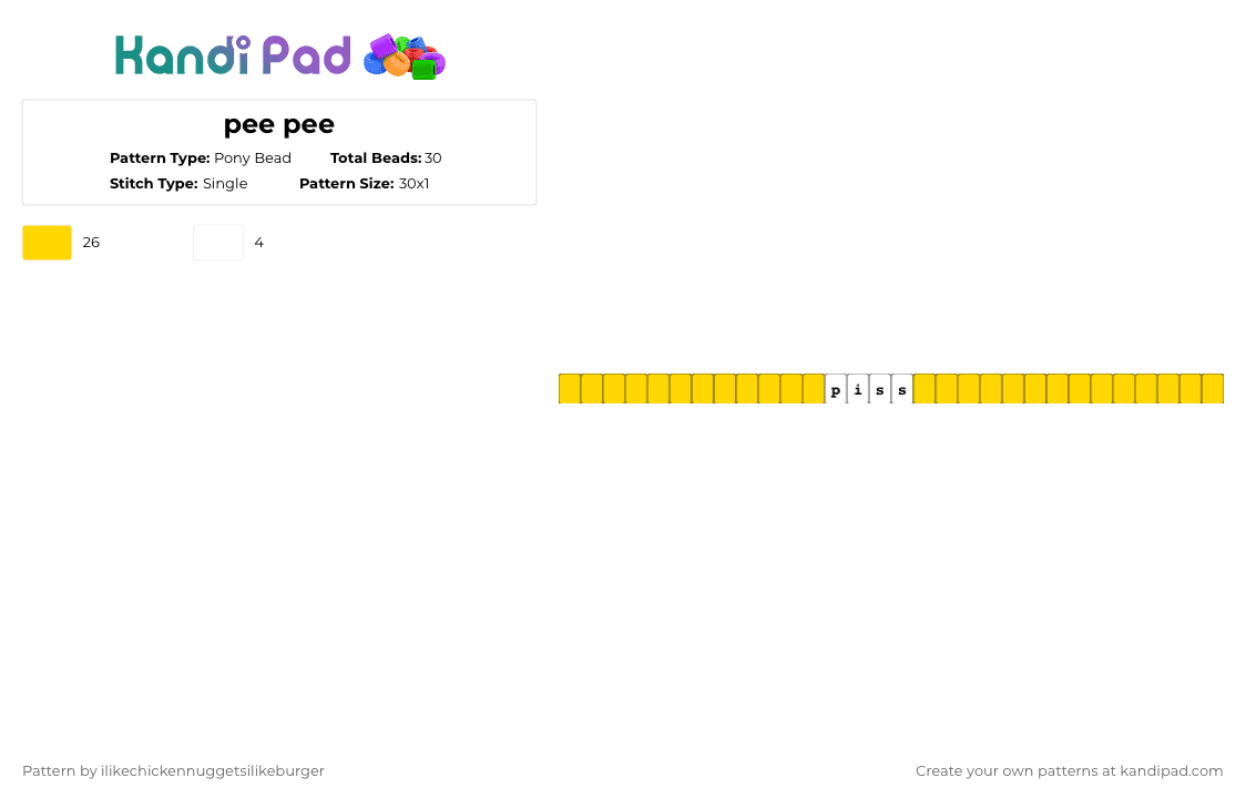 pee pee - Pony Bead Pattern by ilikechickennuggetsilikeburger on Kandi Pad - yellow,funny,piss