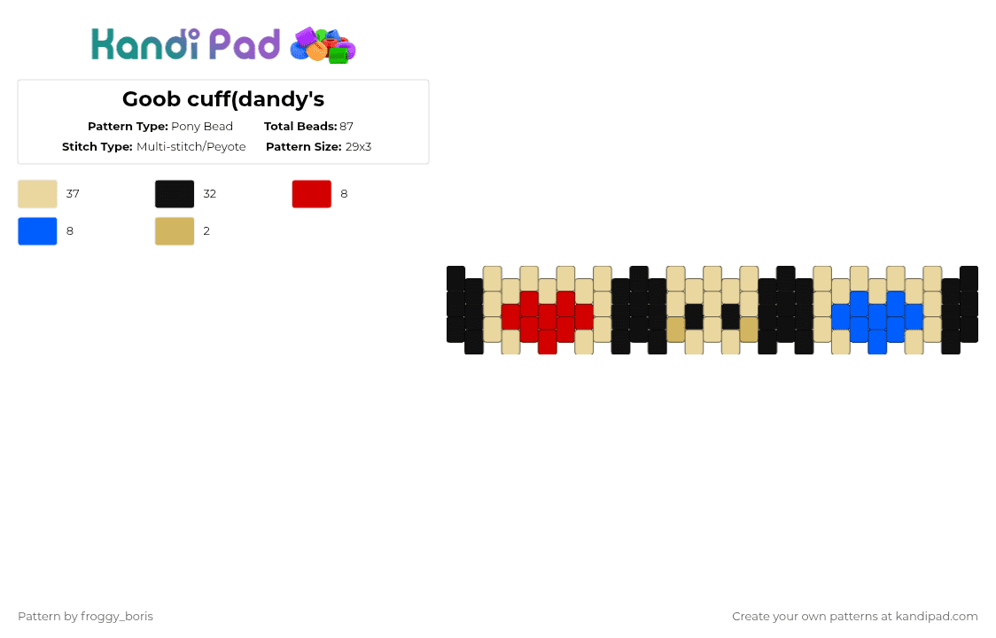 Goob cuff(dandy\'s - Pony Bead Pattern by froggy_boris on Kandi Pad - beige,dandys,dandy,goob,cuff,roblox