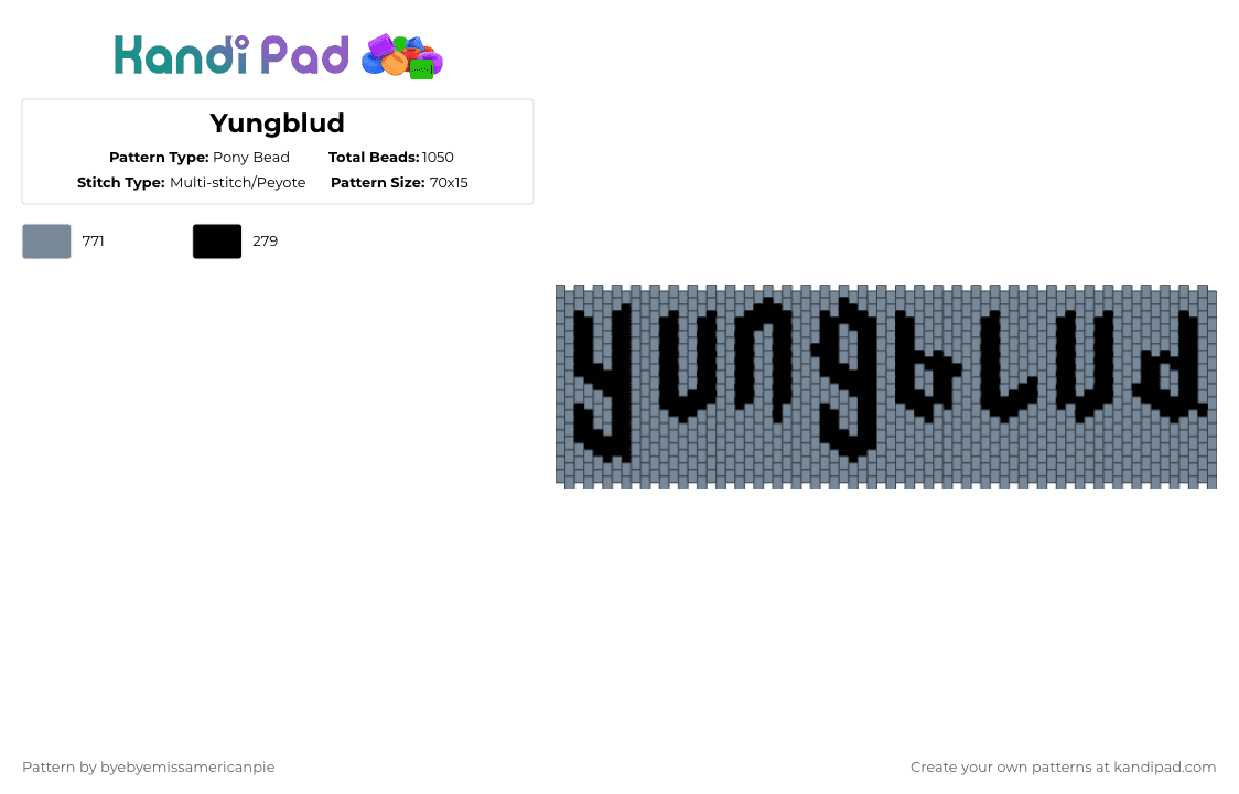 Yungblud - Pony Bead Pattern by byebyemissamericanpie on Kandi Pad - gray,black