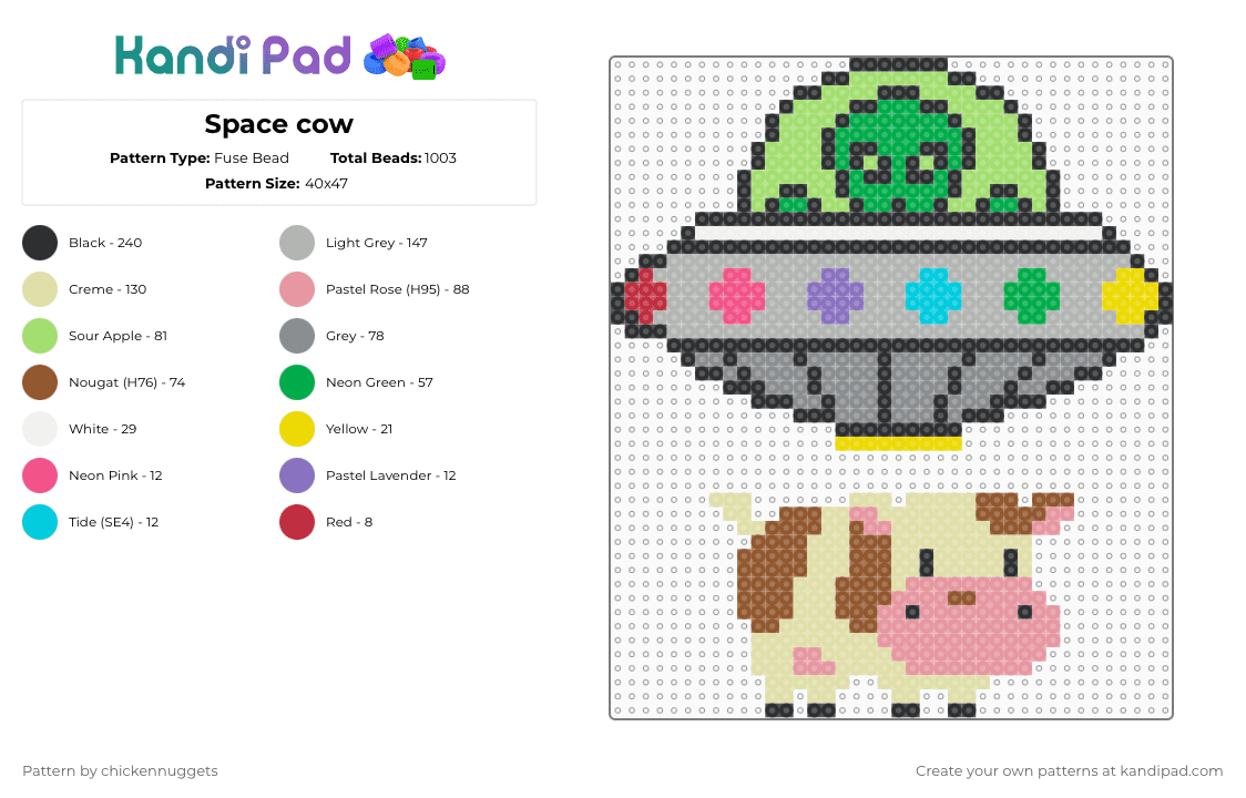Space cow - Fuse Bead Pattern by chickennuggets on Kandi Pad - green,beige,yellow,tan,colorful
