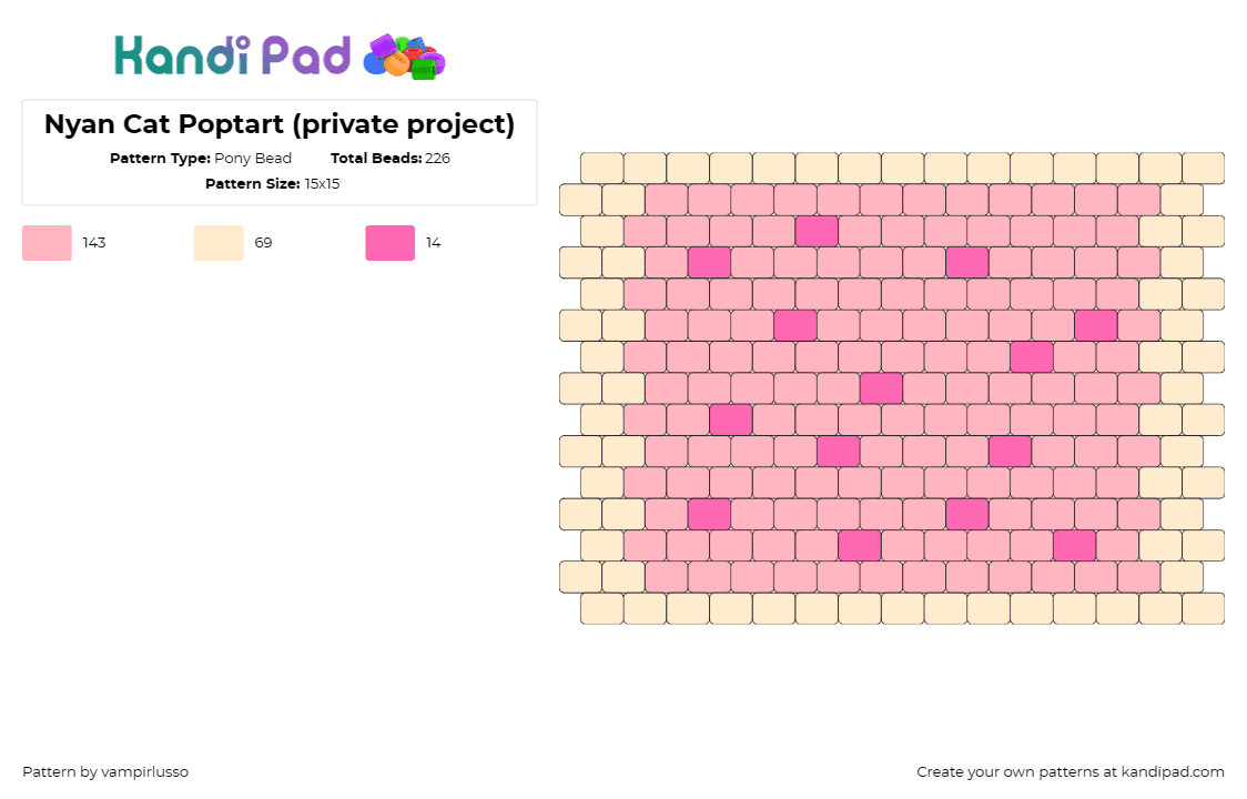 Nyan Cat Poptart (private project) - Pony Bead Pattern by vampirlusso on Kandi Pad - nyan cat,pop tart,playful,meme,internet culture,pink