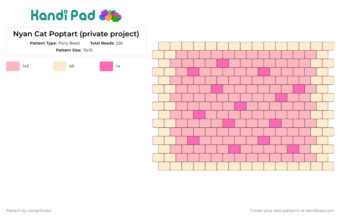 Nyan Cat Poptart (private project) - Pony Bead Pattern by vampirlusso on Kandi Pad - nyan cat,pop tart,playful,iconic,delightful,meme,internet culture,pink