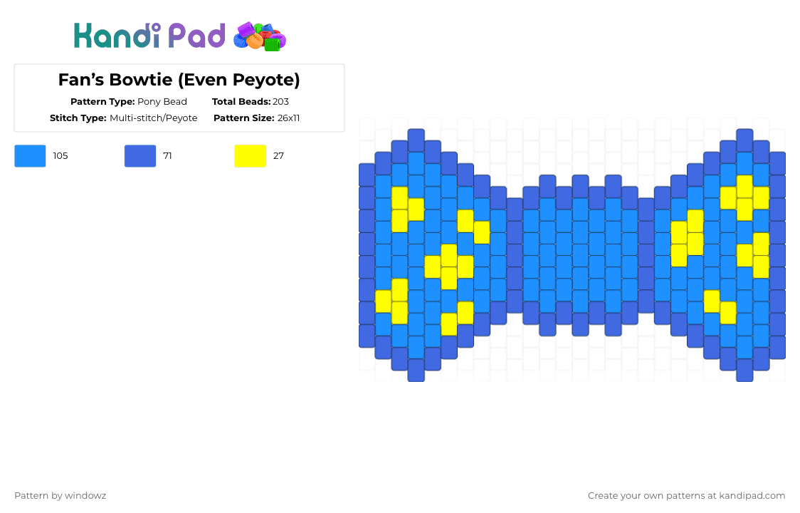 Fan’s Bowtie (Even Peyote) - Pony Bead Pattern by windowz on Kandi Pad - blue,light blue,inanimate insanity,ii,fan,bowtie,fans bowtie,fan ii,fan inanimate insanity
