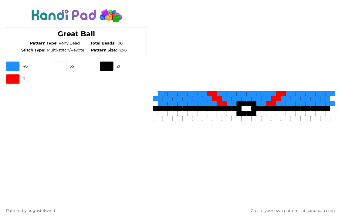 Great Ball - Pony Bead Pattern by augustofwind on Kandi Pad - light blue,pokemon