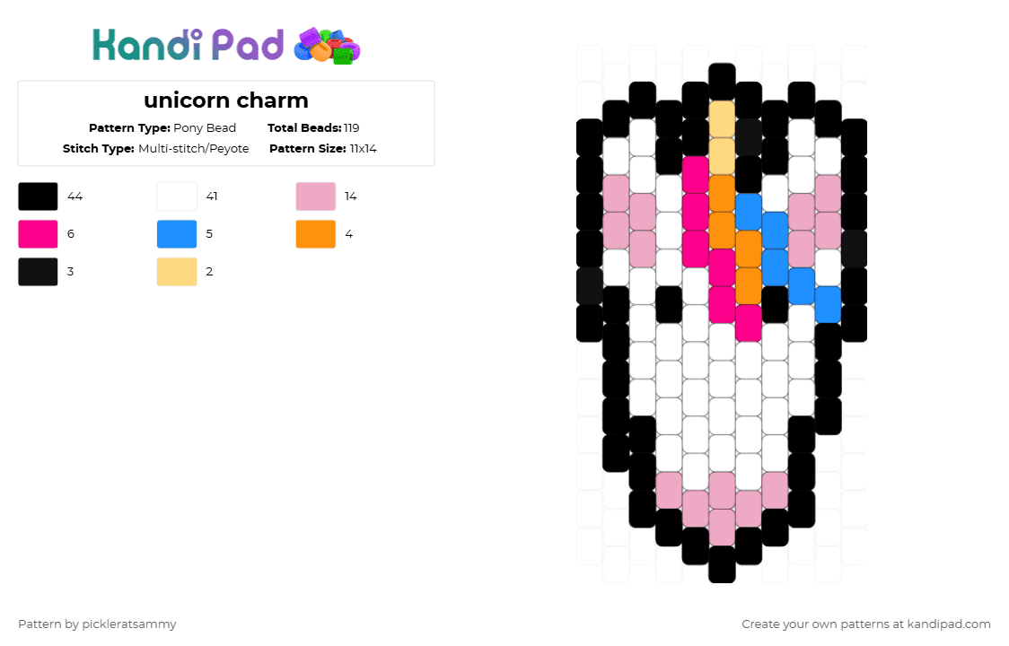 unicorn charm - Pony Bead Pattern by pickleratsammy on Kandi Pad - white,pink,charm,unicorn,horse,kid