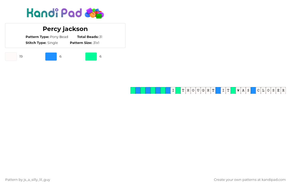Percy jackson - Pony Bead Pattern by js_a_silly_lil_guy on Kandi Pad - white,light blue,teal,pjo,rick riordan
