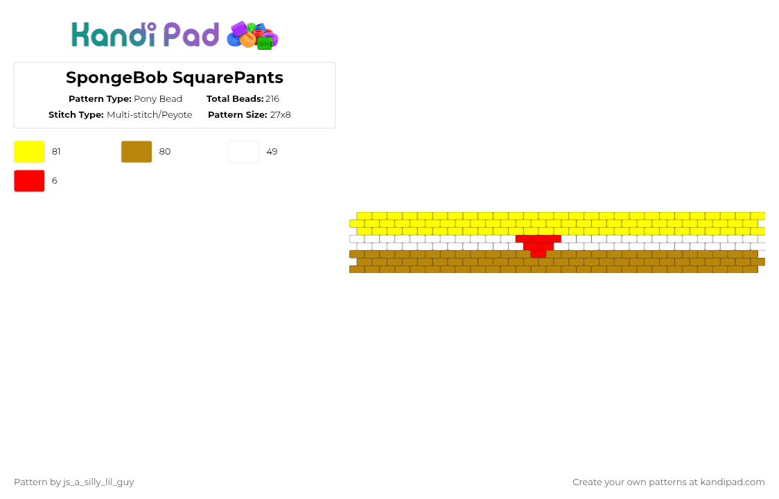 SpongeBob SquarePants - Pony Bead Pattern by js_a_silly_lil_guy on Kandi Pad - yellow,gold