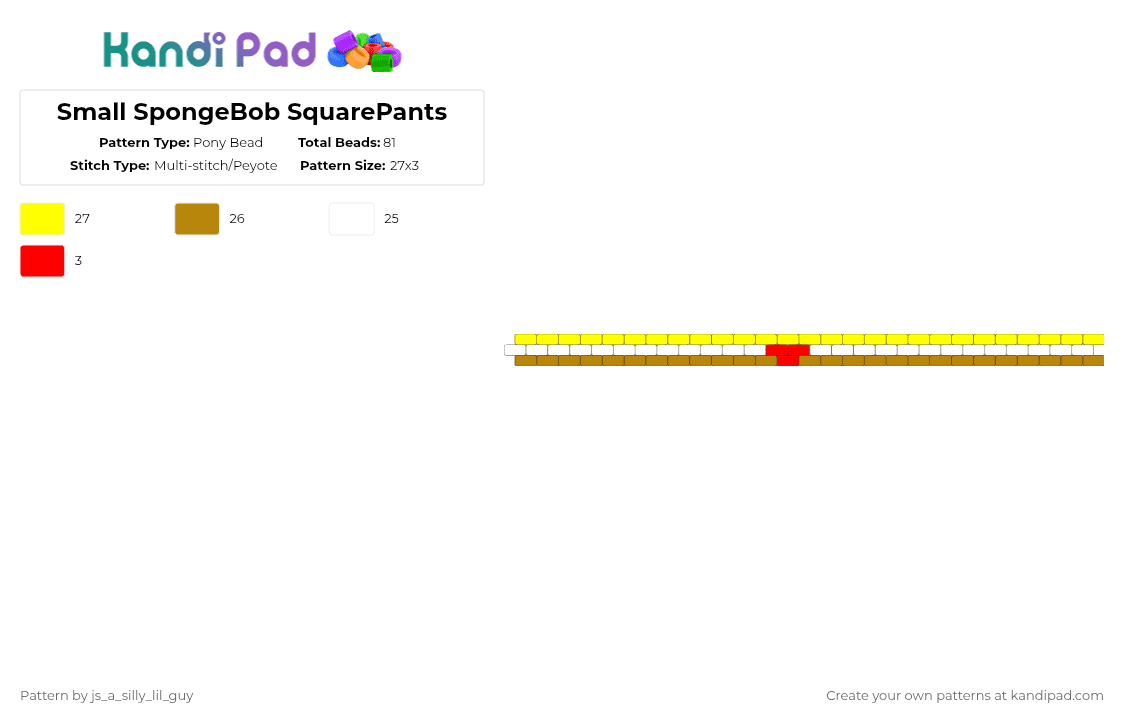 Small SpongeBob SquarePants - Pony Bead Pattern by js_a_silly_lil_guy on Kandi Pad - yellow,gold