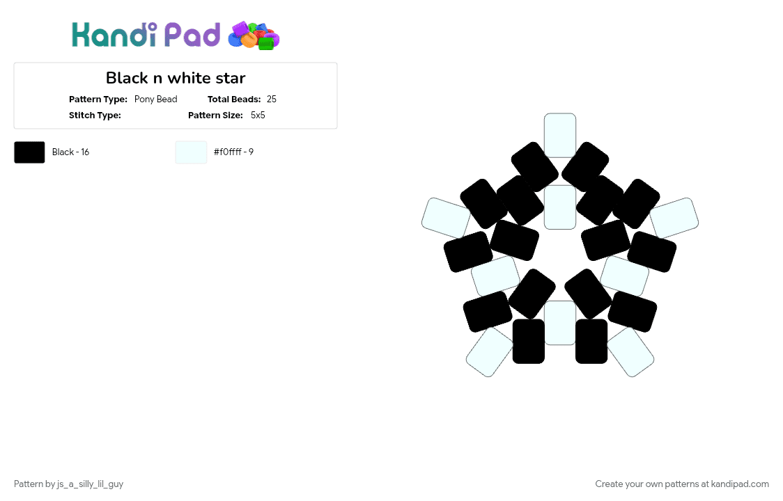 Black n white star - Pony Bead Pattern by js_a_silly_lil_guy on Kandi Pad - 