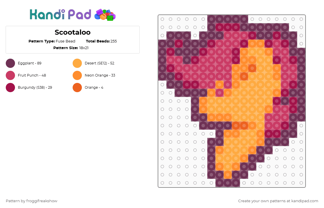 Scootaloo - Fuse Bead Pattern by froggifreakshow on Kandi Pad - pink,orange