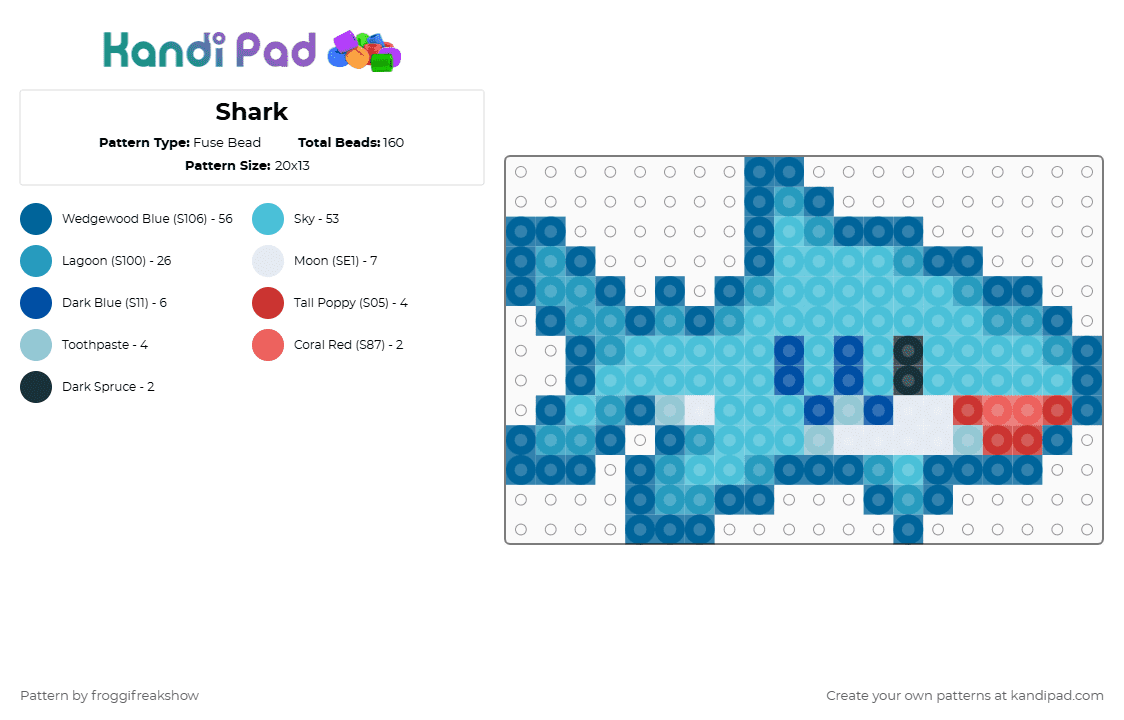 Shark - Fuse Bead Pattern by froggifreakshow on Kandi Pad - blue,light blue
