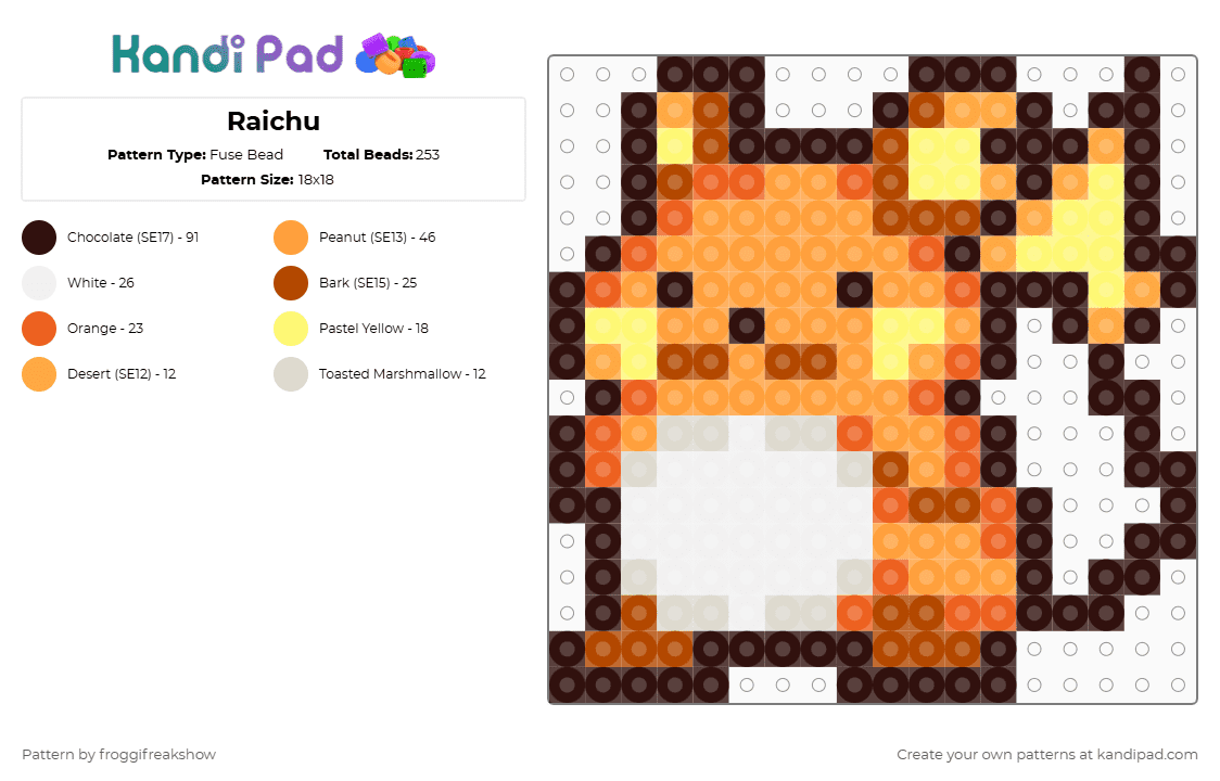 Raichu - Fuse Bead Pattern by froggifreakshow on Kandi Pad - brown,orange