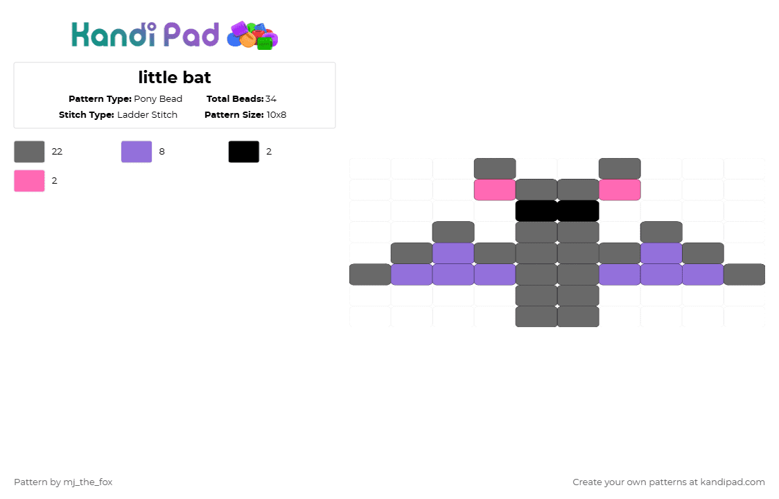 Little bat Pony Bead Pattern - Kandi Pad | Kandi Patterns, Fuse Bead ...
