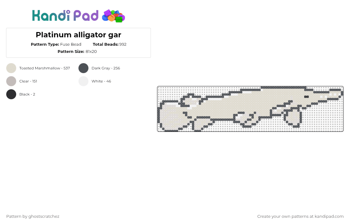 Platinum alligator gar - Fuse Bead Pattern by ghostscratchez on Kandi Pad - gray,beige,fish,gar,white,alligator gar,platinum alligator gar