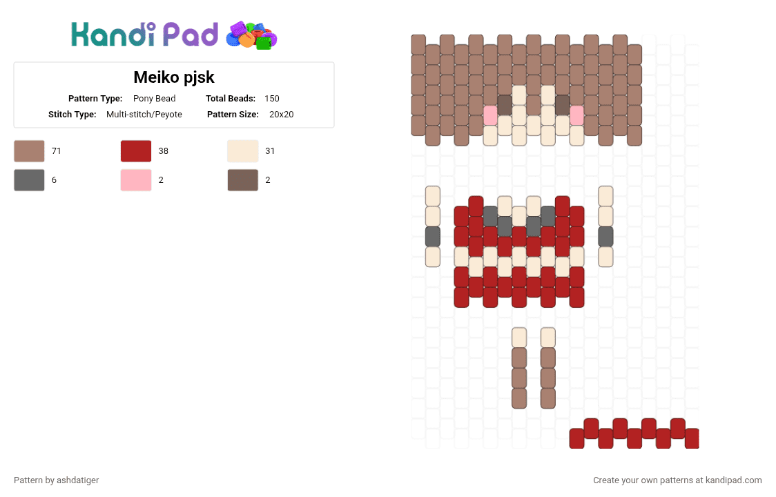 Meiko pjsk - Pony Bead Pattern by ashdatiger on Kandi Pad - red, tan
