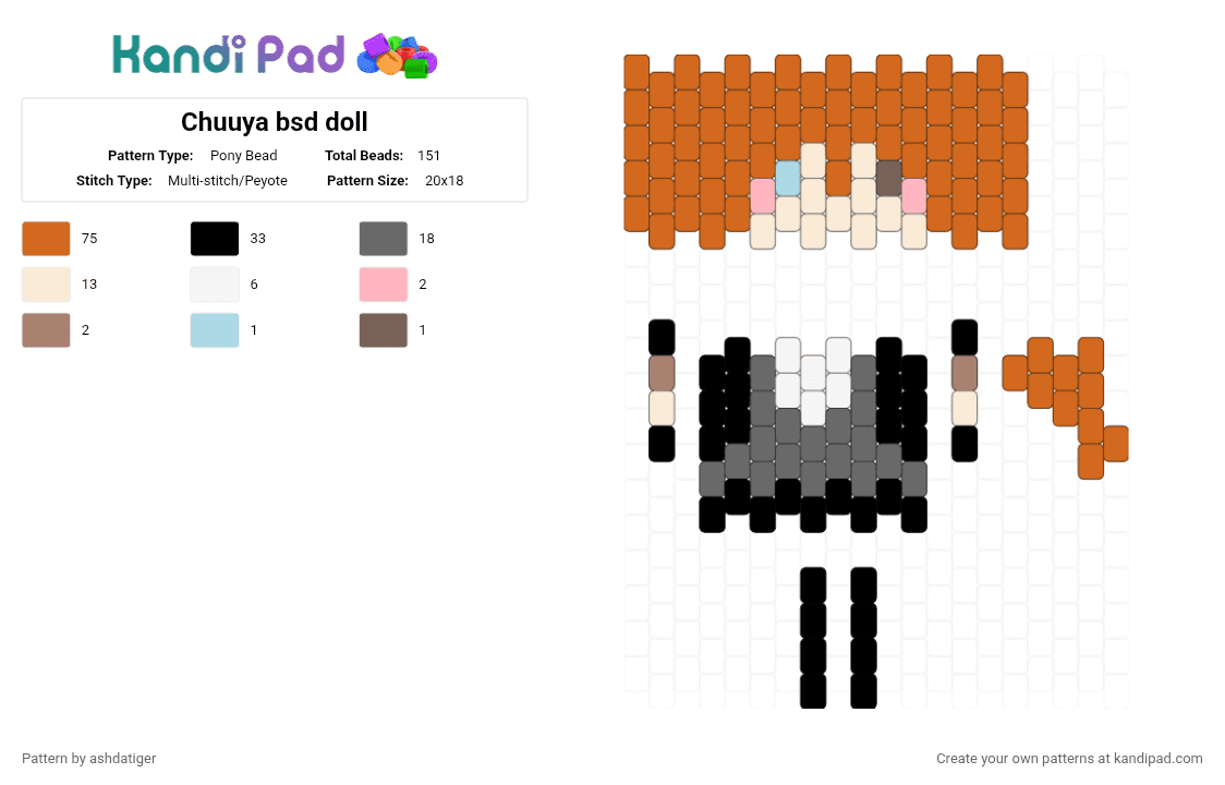 Chuuya bsd doll - Pony Bead Pattern by ashdatiger on Kandi Pad - orange
