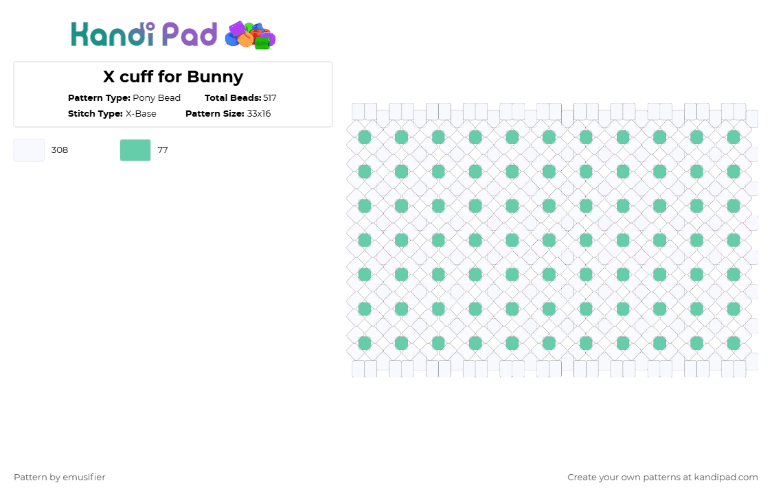 X cuff for Bunny - Pony Bead Pattern by emusifier on Kandi Pad - white