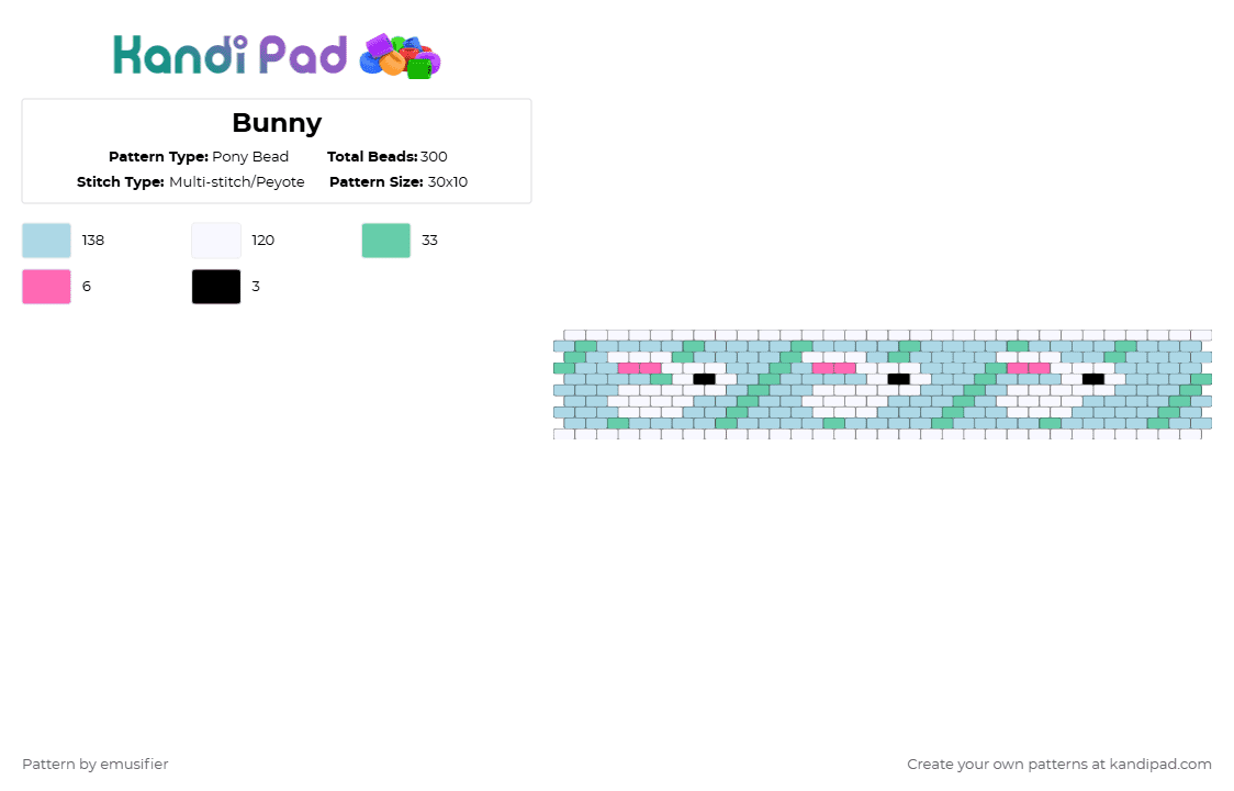 Bunny - Pony Bead Pattern by emusifier on Kandi Pad - light blue
