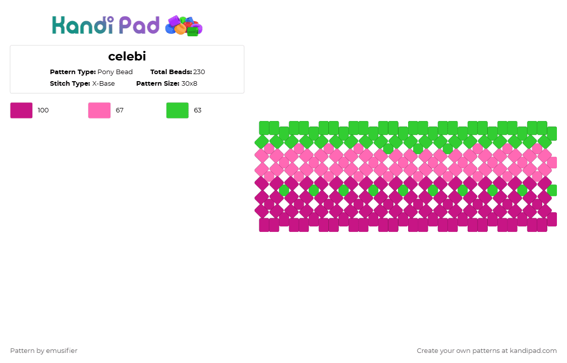 celebi - Pony Bead Pattern by emusifier on Kandi Pad - pink,green