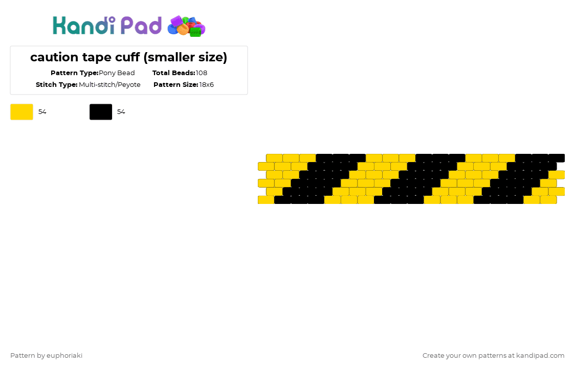 caution tape cuff (smaller size) - Pony Bead Pattern by euphoriaki on Kandi Pad - yellow,black