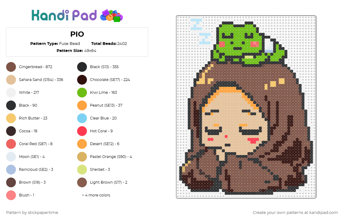 PIO - Fuse Bead Pattern by stickpapertime on Kandi Pad - beige, brown, tan