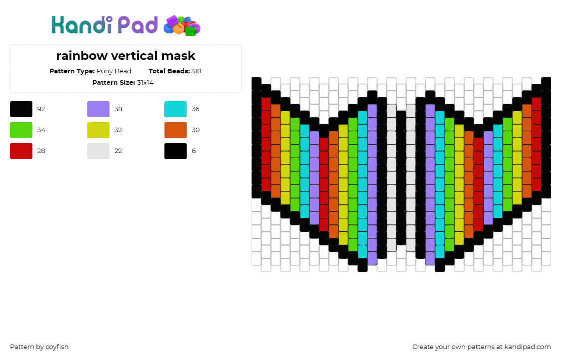 rainbow vertical mask - Pony Bead Pattern by coyfish on Kandi Pad - rainbow,vertical,stripes,mask,colorful