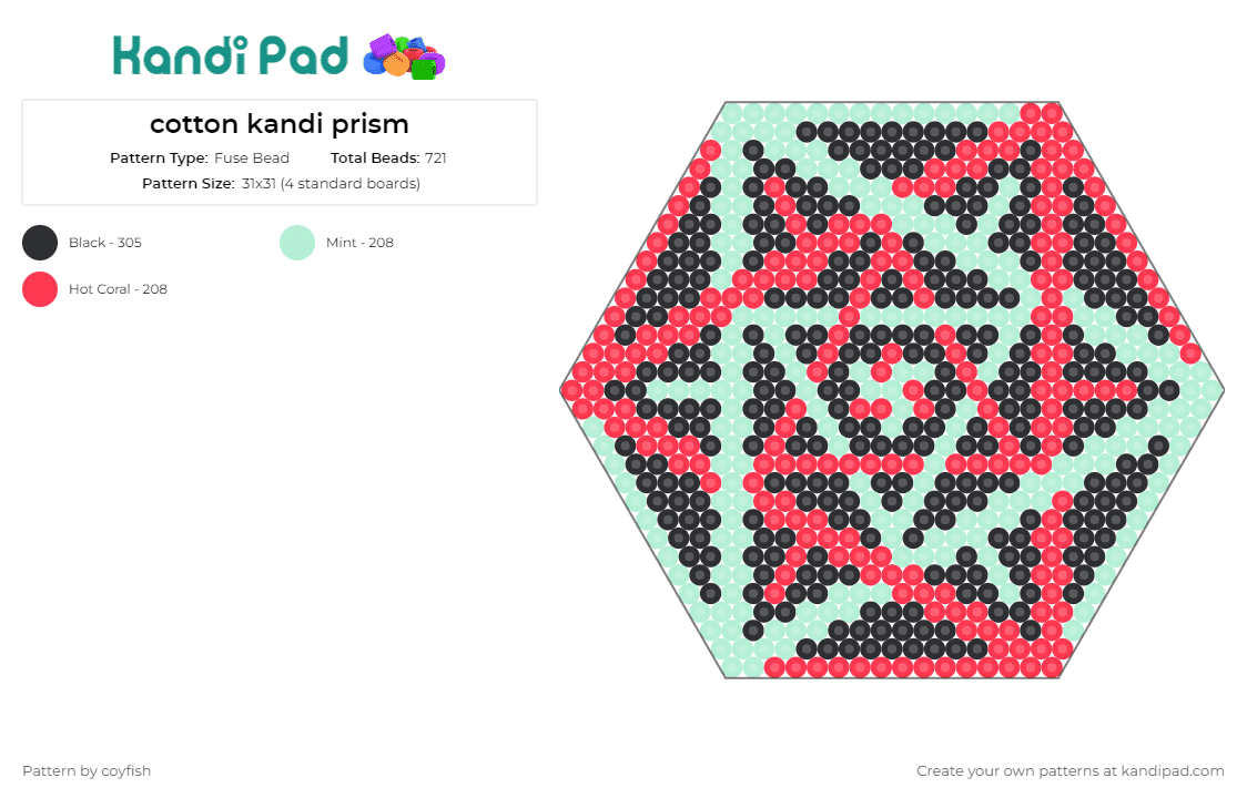cotton kandi prism - Fuse Bead Pattern by coyfish on Kandi Pad - cotton candy,geometric,panel,hexagon