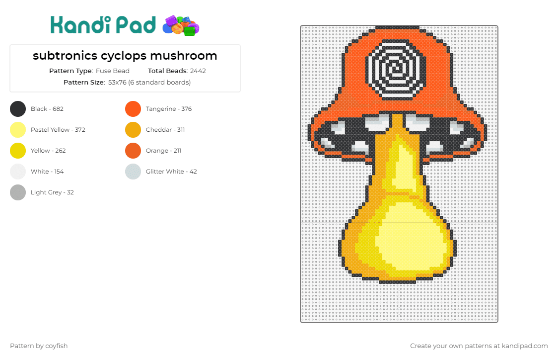 subtronics cyclops mushroom - Fuse Bead Pattern by coyfish on Kandi Pad - subtronics,cyclops,hypnotize,mushrooms,edm,dj,music