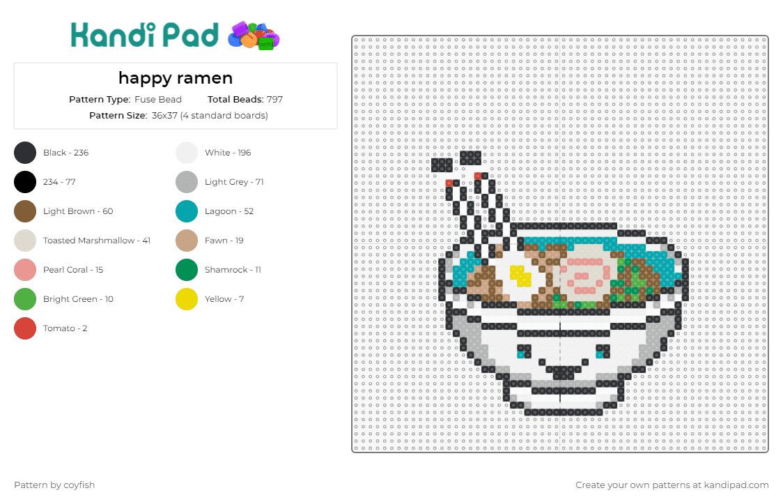 happy ramen - Fuse Bead Pattern by coyfish on Kandi Pad - ramen,noodles,happy,soup,food