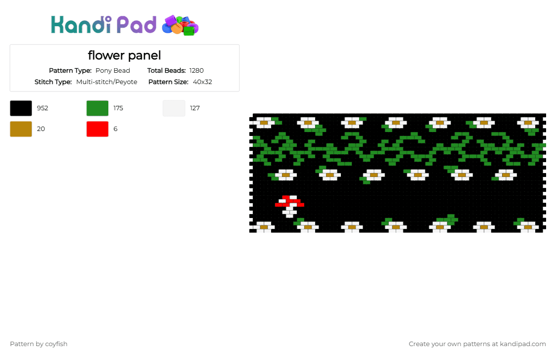 flower panel - Pony Bead Pattern by coyfish on Kandi Pad - black, green