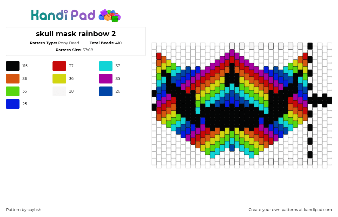 skull mask rainbow 2 - Pony Bead Pattern by coyfish on Kandi Pad - skulls,skeleton,mask,rainbows,clothing,clothes