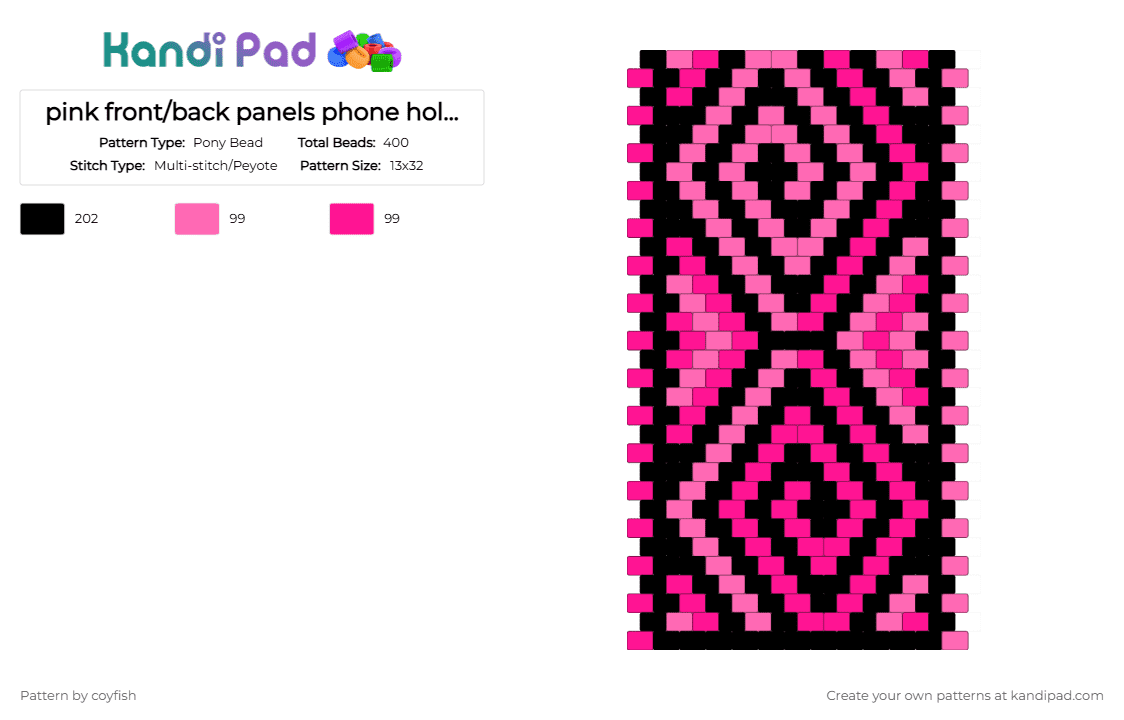 pink front/back panels phone holder v2 - Pony Bead Pattern by coyfish on Kandi Pad - black,pink