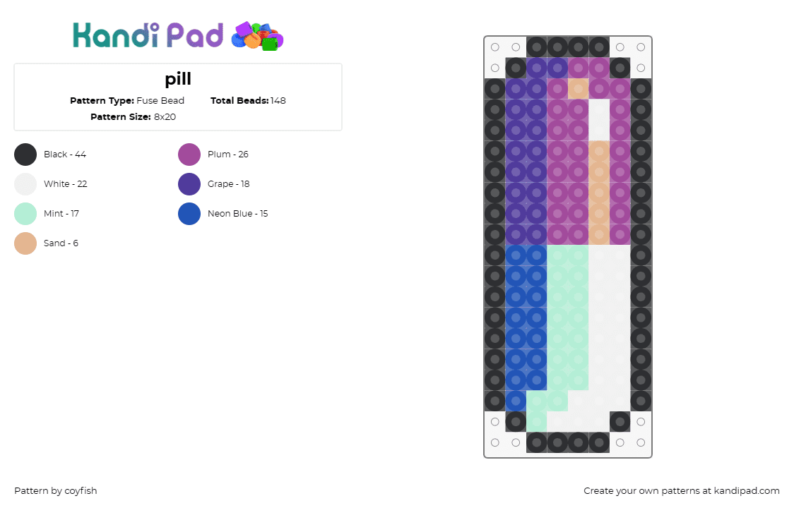 pill - Fuse Bead Pattern by coyfish on Kandi Pad - pill,medicine,capsule,drugs,purple,white