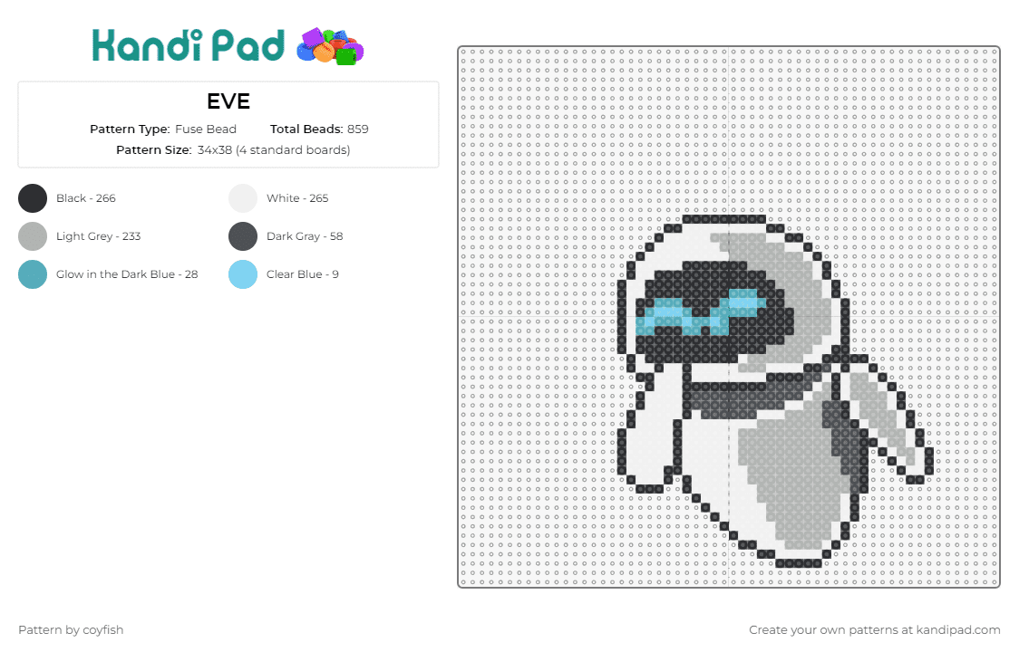EVE - Fuse Bead Pattern by coyfish on Kandi Pad - eve,wall e,robots,disney,movies