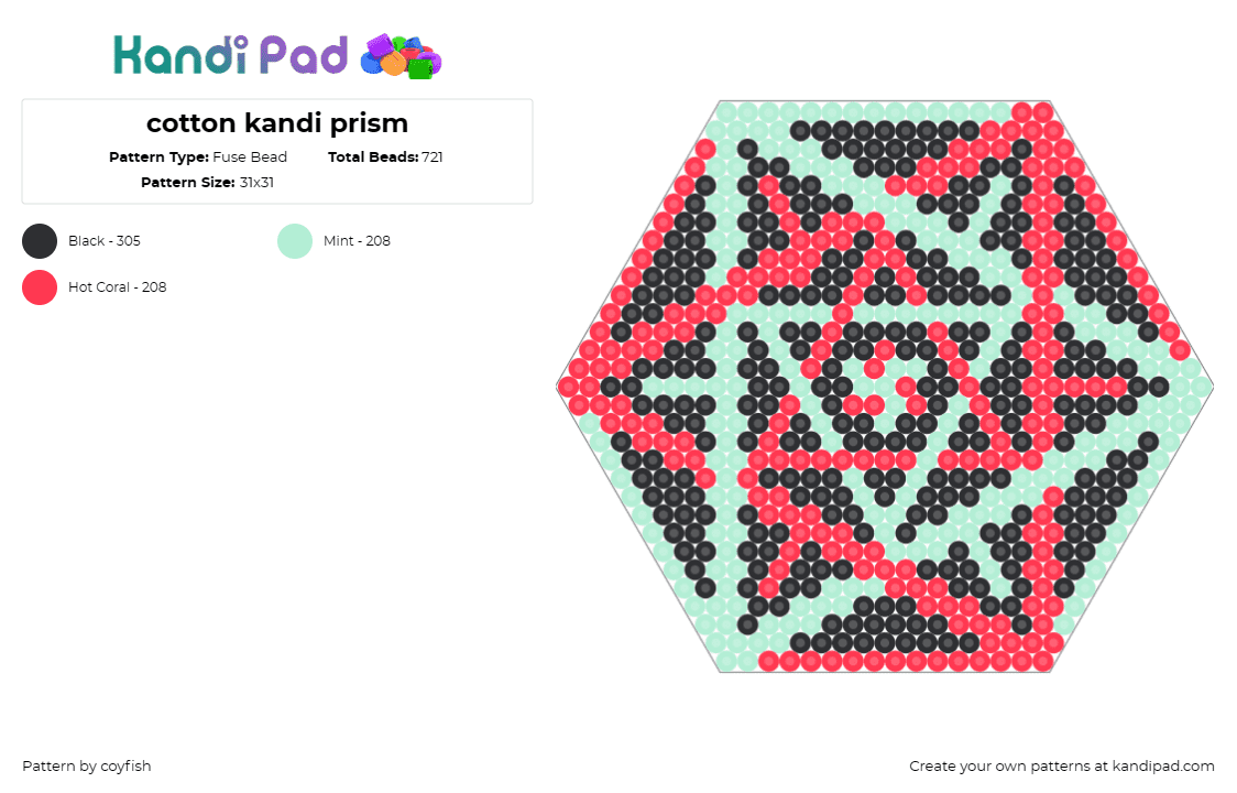 cotton kandi prism - Fuse Bead Pattern by coyfish on Kandi Pad - prism,geometric,hexagon,cotton candy,panel,red,teal,black