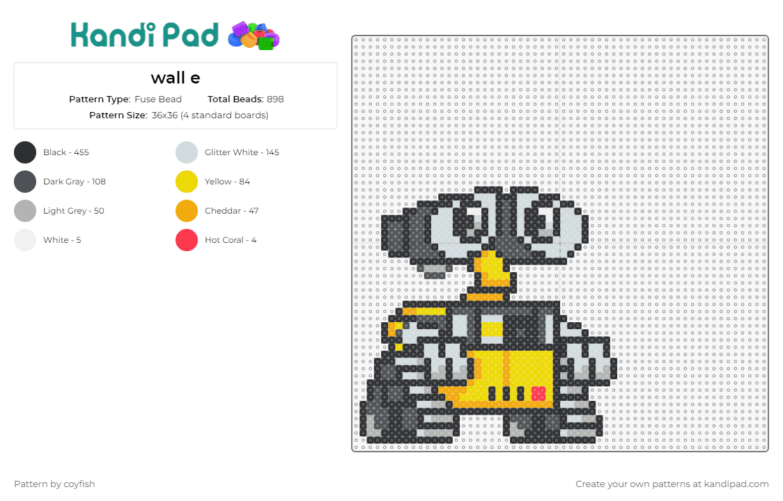 wall e - Fuse Bead Pattern by coyfish on Kandi Pad - wall e,robots,disney,movies