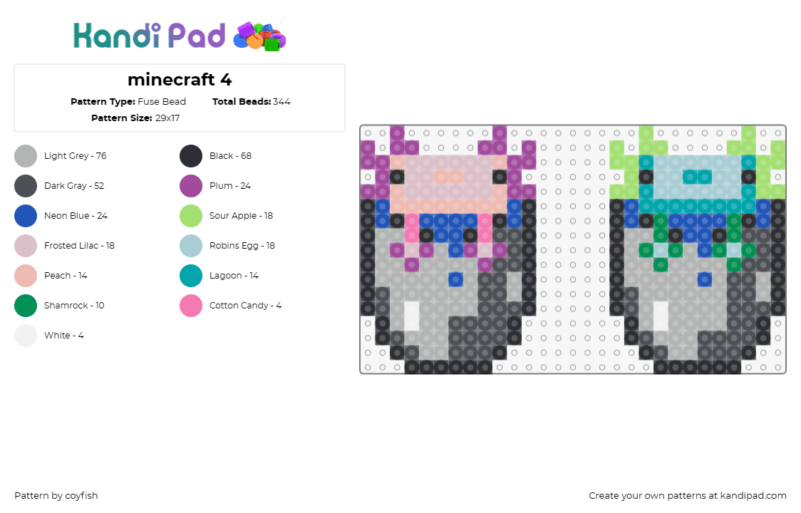 minecraft 4 - Fuse Bead Pattern by coyfish on Kandi Pad - minecraft,axolotl,bucket,video game,cute,pink,green,gray