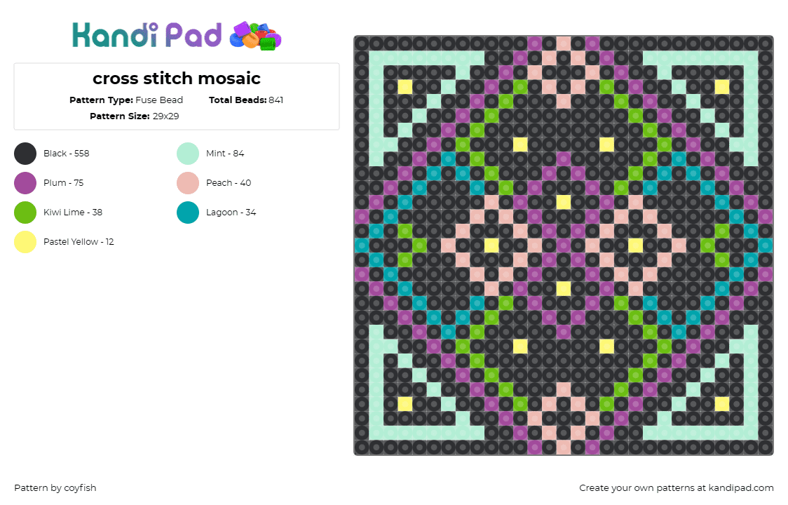 cross stitch mosaic - Fuse Bead Pattern by coyfish on Kandi Pad - mosaic,geometric,cross stitch,colorful,panel,purple,black,blue